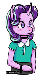 Size: 226x391 | Tagged: safe, artist:butterscotchboy, imported from derpibooru, starlight glimmer, anthro, unicorn, blushing, choker, clothes, female, solo