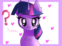 Size: 1024x768 | Tagged: safe, artist:sweethearts11, imported from derpibooru, twilight sparkle, pony, bust, female, heart, portrait, solo