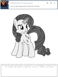 Size: 600x800 | Tagged: safe, artist:dekomaru, imported from derpibooru, rarity, pony, tumblr:ask twixie, ask, diamondstuck, female, magic, monochrome, solo, tumblr