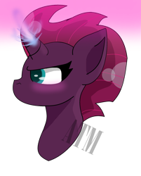 Size: 1024x1275 | Tagged: safe, artist:alexisthemarshmallow, imported from derpibooru, fizzlepop berrytwist, tempest shadow, pony, unicorn, my little pony: the movie, blushing, broken horn, bust, female, mare, solo