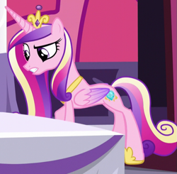 Size: 669x656 | Tagged: safe, imported from derpibooru, screencap, princess cadance, alicorn, pony, princess spike (episode), cadance is not amused, cropped, female, folded wings, mare, solo, unamused, wings