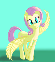 Size: 1382x1562 | Tagged: safe, artist:stratodraw, imported from derpibooru, fluttershy, parasprite, pegasus, pony, cross-eyed, female, head tilt, insect on nose, looking at something, solo, spread wings, standing, wings