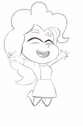Size: 2983x4548 | Tagged: safe, artist:greed, imported from derpibooru, pinkie pie, equestria girls, digital art, eyes closed, female, jumping, lineart, monochrome, rough sketch, solo
