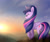 Size: 1024x865 | Tagged: safe, artist:fotasy, imported from derpibooru, twilight sparkle, alicorn, pony, female, lidded eyes, raised hoof, smiling, solo, sunset, twilight sparkle (alicorn)