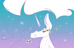 Size: 1278x828 | Tagged: safe, artist:dragonpone, derpibooru exclusive, imported from derpibooru, princess celestia, alicorn, horse, pony, :t, bust, descriptive noise, dialogue, eyes closed, female, hoers, horse noises, impossibly large hair, majestic as fuck, mare, neigh, portrait, princess celestia is a horse, simple background, smiling, smirk, solo, sparkles, transparent background, vein, vein bulge