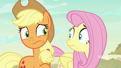 Size: 1920x1080 | Tagged: safe, imported from derpibooru, screencap, applejack, fluttershy, pony, sounds of silence