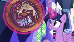 Size: 1280x720 | Tagged: safe, imported from derpibooru, screencap, twilight sparkle, alicorn, kirin, nirik, sounds of silence, shield, twilight sparkle (alicorn)