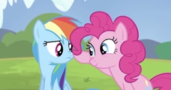 Size: 750x395 | Tagged: safe, imported from derpibooru, screencap, pinkie pie, rainbow dash, earth pony, pegasus, pony, testing testing 1-2-3, boop, cute, dashabetes, diapinkes, female, mare