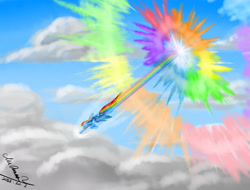 Size: 4096x3112 | Tagged: safe, artist:mcqueen, imported from derpibooru, rainbow dash, pegasus, pony, cloud, crying, eyes closed, flying, rainbow, sky, sonic rainboom