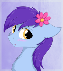 Size: 1040x1174 | Tagged: safe, artist:wolfypon, imported from derpibooru, oc, oc only, oc:deli, pony, blushing, flower, flower in hair, male, simple background, solo, stallion