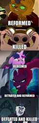 Size: 587x1830 | Tagged: safe, edit, edited screencap, imported from derpibooru, screencap, capper dapperpaws, storm king, tempest shadow, twilight sparkle, verko, abyssinian, alicorn, anthro, pony, unicorn, my little pony: the movie, broken horn, eye scar, female, image macro, male, mare, meme, op is wrong, scar, twilight sparkle (alicorn), villains of equestria