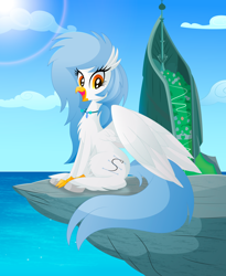 Size: 5000x6100 | Tagged: safe, artist:rainbownspeedash, imported from derpibooru, oc, oc:vector cloud, classical hippogriff, hippogriff, absurd resolution, cloud, collar, looking at you, ocean, species swap, wings