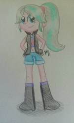 Size: 982x1632 | Tagged: safe, artist:prinrue, imported from derpibooru, oc, oc:misty, equestria girls, clothes, equestria girls-ified, ponytail, traditional art