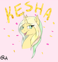 Size: 3369x3585 | Tagged: safe, artist:sydfreak2, imported from derpibooru, pony, unicorn, bust, female, kesha, pink background, ponified, ponified celebrity, simple background, solo