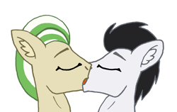 Size: 2067x1310 | Tagged: safe, artist:summerium, imported from derpibooru, oc, oc only, oc:arcadia, oc:enigma, ear fluff, eyes closed, gay, kissing, male, mixed media, simple background, stallion, white background