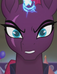 Size: 551x716 | Tagged: safe, imported from derpibooru, screencap, tempest shadow, pony, my little pony: the movie, cropped, eye scar, female, horn, scar, solo, sparking horn