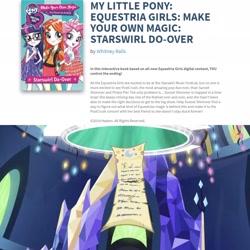 Size: 2048x2048 | Tagged: safe, artist:ritalux, imported from derpibooru, screencap, pinkie pie, sci-twi, sunset shimmer, twilight sparkle, equestria girls, equestria girls series, the cutie re-mark, the starswirl do-over, book, cyoa, equestria girls logo, implied starlight glimmer, jossed, official, portal, postcrush, prediction, scroll, starswirl music festival, theory, twilight's castle