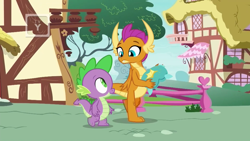 Size: 1920x1080 | Tagged: safe, imported from derpibooru, screencap, smolder, spike, dragon, father knows beast, pillow, ponyville, walking, winged spike, wings