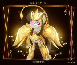 Size: 3840x3232 | Tagged: safe, artist:zidanemina, imported from derpibooru, octavia melody, earth pony, pony, armor, crossover, female, helmet, mare, saint seiya, scorpio, solo, zodiac