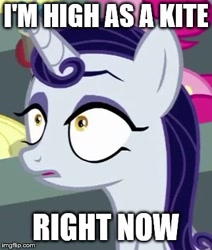 Size: 322x379 | Tagged: safe, edit, edited screencap, editor:icey-wicey-1517, editor:icicle-wicicle-1517, imported from derpibooru, screencap, applejack, moonlight raven, pinkie pie, earth pony, pony, unicorn, the washouts (episode), cropped, eyeshadow, faic, female, high, image macro, imgflip, implied drug use, implied weed, makeup, mare, meme, open mouth, solo focus, text
