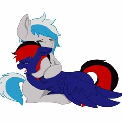 Size: 720x720 | Tagged: safe, artist:mace, imported from derpibooru, oc, oc only, oc:mistic spirit, cyber pony, pony, comforting, crying, cuddling, friends, hug, prosthetic wing, vent art