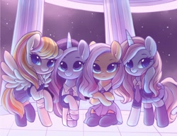 Size: 2000x1537 | Tagged: safe, artist:dressella, imported from derpibooru, oc, earth pony, pegasus, pony, unicorn, as if it's your last, blackpink, clothes, cute, female, group, jennie, jisoo, k-pop, lisa, looking at you, looking away, mare, necktie, ocbetes, pleated skirt, ponified, rosé, school uniform, skirt, smiling, socks, thigh highs