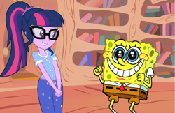 Size: 1921x1244 | Tagged: safe, imported from derpibooru, sci-twi, twilight sparkle, equestria girls, crack shipping, crossover, crossover shipping, golden oaks library, shipping, spongebob squarepants, spongebob squarepants (character), spongetwi