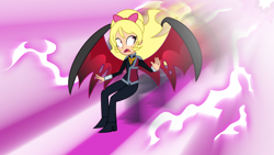 Size: 1920x1080 | Tagged: safe, artist:brutalweather studio, artist:dashiemlpfim, imported from derpibooru, oc, oc only, oc:princess dark matter, equestria girls, clothes, demon wings, female, looking back, open mouth, pants, show accurate, solo, vortex