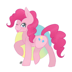 Size: 894x894 | Tagged: safe, artist:pitifulrocks, imported from derpibooru, pinkie pie, earth pony, pony, cute, digital, female, food, one eye closed, raised hoof, simple background, solo, tongue out, transparent background, wink
