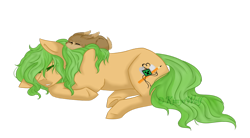 Size: 1024x565 | Tagged: safe, artist:kimyowolf, imported from derpibooru, oc, oc only, oc:curiosa dream, earth pony, pony, rabbit, female, mare, prone, simple background, sleeping, solo, transparent background