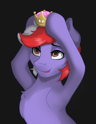 Size: 4000x5150 | Tagged: safe, artist:kittytitikitty, imported from derpibooru, oc, oc only, earth pony, pony, black background, chest fluff, commission, female, mare, simple background, solo, super crown, ych result