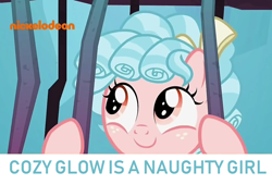 Size: 1052x712 | Tagged: safe, edit, edited screencap, imported from derpibooru, screencap, cozy glow, pegasus, pony, school raze, bars, female, filly, foal, solo, truth, understatement