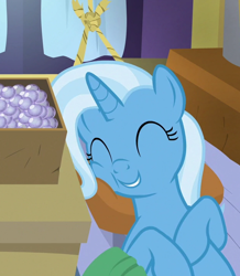 Size: 624x716 | Tagged: safe, imported from derpibooru, screencap, trixie, pony, unicorn, road to friendship, cheek squish, cropped, cute, diatrixes, eyes closed, female, hammock, mare, pillow, solo, squishy cheeks