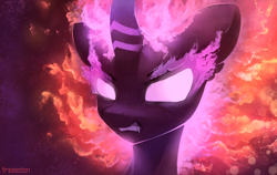 Size: 2152x1356 | Tagged: safe, artist:freeedon, imported from derpibooru, kirin, nirik, pony, sounds of silence, angry, bust, fangs, female, fire, glowing eyes, gritted teeth, solo