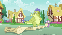 Size: 1280x720 | Tagged: safe, imported from derpibooru, screencap, sludge (dragon), spike, dragon, father knows beast, list, male, sludge (g4), winged spike, wings