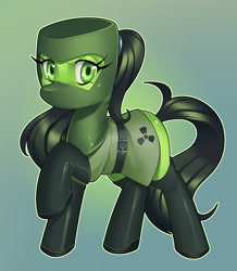 Size: 2638x3032 | Tagged: safe, artist:nauth, imported from derpibooru, oc, oc only, earth pony, pony, boots, commission, female, hazmat suit, looking at you, raised hoof, shoes, solo