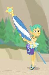 Size: 413x622 | Tagged: safe, imported from derpibooru, screencap, snails, equestria girls, equestria girls series, forgotten friendship, clothes, cropped, feet, male, sandals, shorts, umbrella