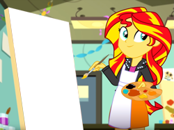 Size: 1011x758 | Tagged: safe, edit, edited screencap, editor:gay-horse, imported from derpibooru, screencap, sunset shimmer, eqg summertime shorts, equestria girls, the art of friendship, cute, exploitable meme, meme, painting, shimmerbetes, sunset's painting