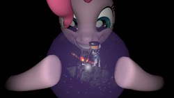 Size: 3840x2160 | Tagged: safe, artist:shifttgc, imported from derpibooru, pinkie pie, oc, oc:shift changeling, changeling, 3d, based on song, changeling oc, crystal ball, gypsy bard, magic, magic aura, police pony, red eyes, red wings, source filmmaker