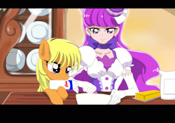 Size: 2000x1400 | Tagged: safe, artist:avchonline, imported from derpibooru, oc, oc:sean, human, pony, anime, clothes, crossover, cure macaron, cute, female, kirakira precure a la mode, male, precure, smiling, stallion