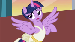 Size: 1233x692 | Tagged: safe, imported from derpibooru, screencap, twilight sparkle, alicorn, pony, a royal problem, ballerina, clothes, female, lidded eyes, open mouth, solo, spread wings, tutu, twilarina, twilight sparkle (alicorn), unamused, wings