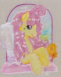 Size: 600x754 | Tagged: safe, artist:silvermoonbreeze, imported from derpibooru, rosedust, flutter pony, pony, female, g1, solo, traditional art