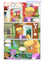 Size: 6197x8760 | Tagged: safe, artist:jeremy3, imported from derpibooru, ms. harshwhinny, spike, dragon, earth pony, pony, comic:behind me, absurd resolution, alternate universe, book, comic, duo, ponyville, ponyville schoolhouse