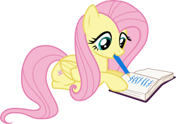 Size: 4260x3000 | Tagged: safe, artist:cloudy glow, artist:cloudyglow, imported from derpibooru, fluttershy, pegasus, pony, filli vanilli, book, cute, female, mare, mouth hold, pencil, shyabetes, simple background, smiling, solo, transparent background, vector