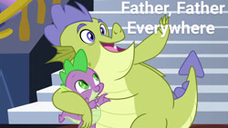 Size: 1280x720 | Tagged: safe, edit, edited screencap, imported from derpibooru, screencap, sludge (dragon), spike, dragon, father knows beast, cute, father, happy, male, meme, sludge (g4), smiling, winged spike, wings, x x everywhere