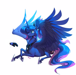 Size: 3864x3790 | Tagged: safe, artist:rocy canvas, imported from derpibooru, princess luna, alicorn, pony, gamer luna, female, gaming, glowing horn, levitation, magic, mare, prone, simple background, telekinesis, tongue out, white background