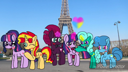 Size: 1280x720 | Tagged: safe, artist:徐詩珮, imported from derpibooru, fizzlepop berrytwist, glitter drops, sci-twi, spring rain, sunset shimmer, tempest shadow, twilight sparkle, pony, equestria girls, eiffel tower, equestria girls ponified, female, france, glitterlight, glittershadow, irl, lesbian, magic, paris, photo, ponies in real life, ponified, powerdirector, scitwishimmer, shipping, springdrops, springlight, springshadow, sunsetsparkle, tempestlight, twolight, unicorn sci-twi