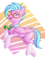 Size: 1024x1365 | Tagged: safe, artist:shydale, imported from derpibooru, oc, oc only, oc:apriori, pegasus, pony, abstract background, accessory swap, bodypaint, coat markings, collar, female, glasses, necktie, socks (coat marking), socks (coat markings), solo