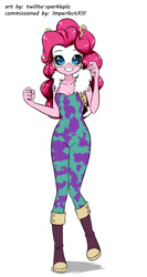 Size: 638x1200 | Tagged: safe, artist:twilite-sparkleplz, imported from derpibooru, pinkie pie, equestria girls, anime, boots, clothes, commission, commissioner:imperfectxiii, costume, crossover, female, looking at you, mina ashido, my hero academia, namesake, pinky's hero costume, shoes, simple background, smiling, white background