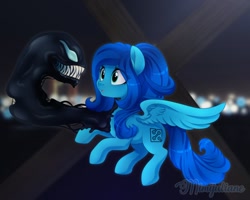 Size: 1000x798 | Tagged: safe, artist:mimijuliane, imported from derpibooru, oc, oc:cerulean circuit, pegasus, pony, rule 63, symbiote, venom, venom (2018)